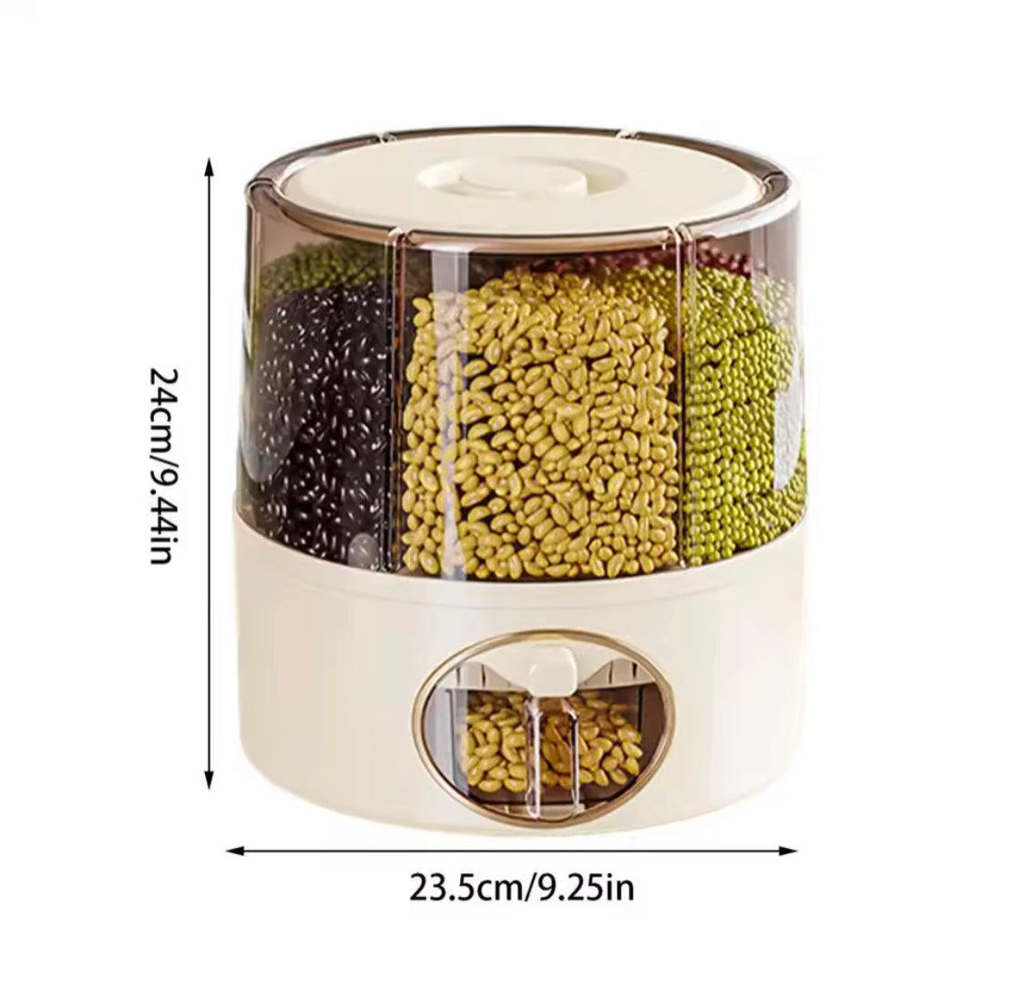 6 Grid Food Grain Storage Container, Kitchen Storage Bucket, 6 Grid Rice Dispenser, Rotating Cereal Container 6 Grid Food Grain Storage Container, Kitchen Storage Bucket, 6 Grid Rice Dispenser, Rotating Cereal Container